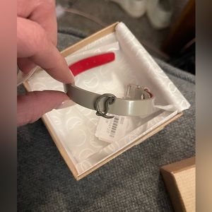Christian Louboutin CL Logo calfskin leather grey bracelet W53 Brand NWT